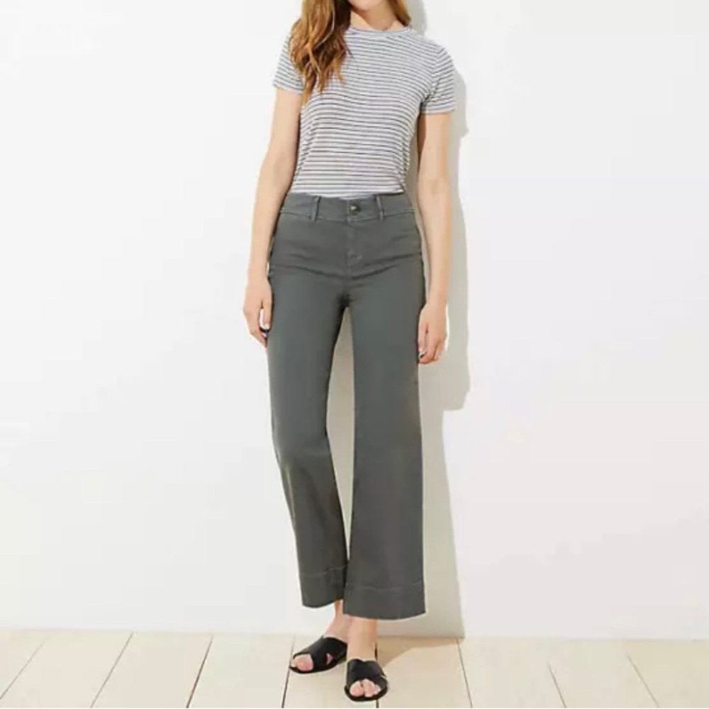Loft wide leg cropped pants green